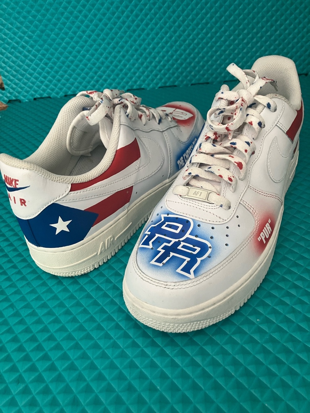 Nike Air Force 1 Customized Puerto Rican flag designs White Sneakers | 11.5